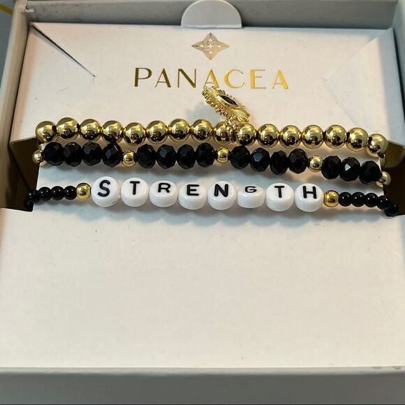 Panacea Bracelets Beaded Set of 3 Strength Stacking Gold Black - Picture 6 of 6